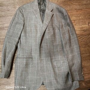 Polo Ralph Lauren Tan Windowpane Silk,wool 3 Button Sportscoat, 42 long, 2 Vents